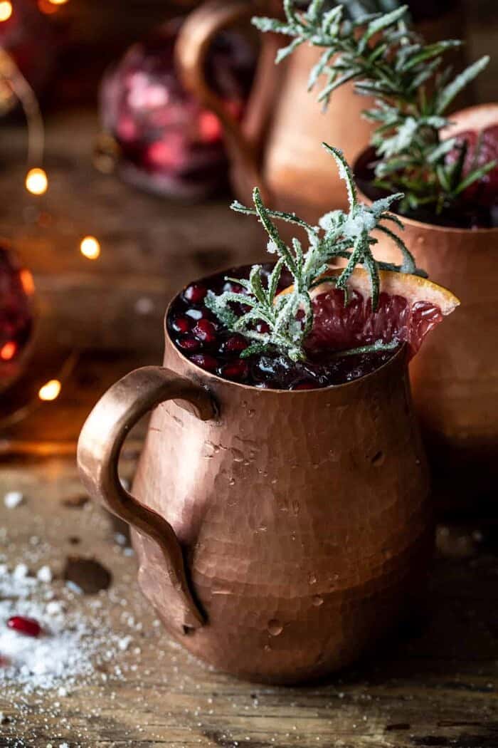 Pomegranate Champagne Mule | halfbakedharvest.com front facing photo of Pomegranate Champagne Mule