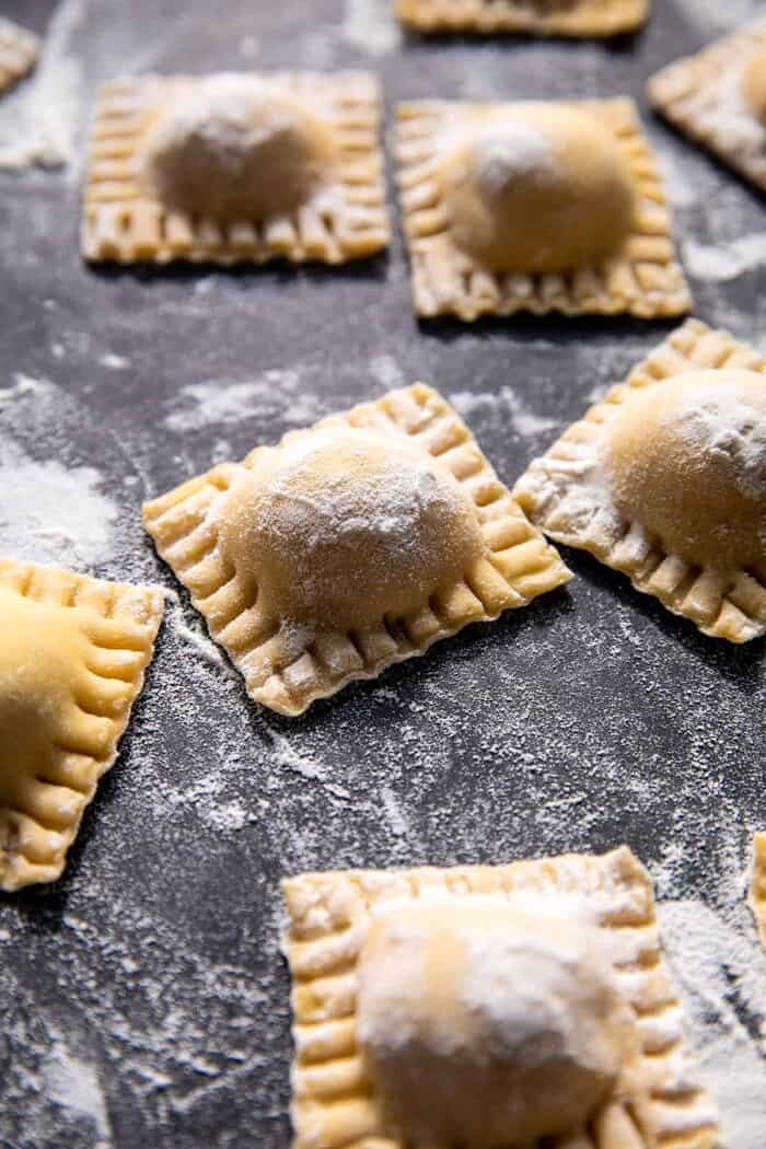Rosemary Butter Mushroom and Cheese Ravioli | halfbakedharvest.com prep photo of Cheese Ravioli