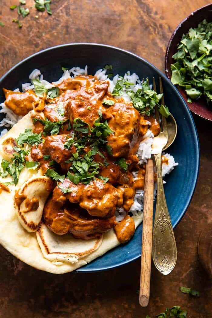 30 Minute Spicy Indian Butter Chicken | halfbakedharvest.com overhead close up photo of 30 Minute Spicy Indian Butter Chicken