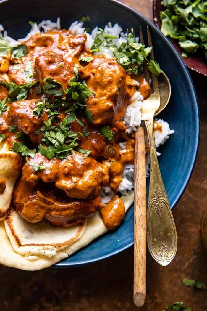 30 Minute Spicy Indian Butter Chicken | halfbakedharvest.com overhead close up photo of 30 Minute Spicy Indian Butter Chicken
