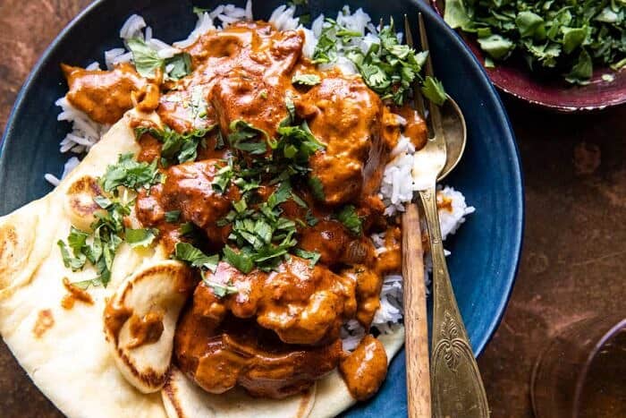 30 Minute Spicy Indian Butter Chicken | halfbakedharvest.com overhead horizontal photo of 30 Minute Spicy Indian Butter Chicken