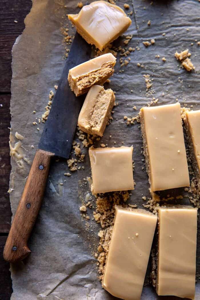 prep photo of bars before covering in chocolate 