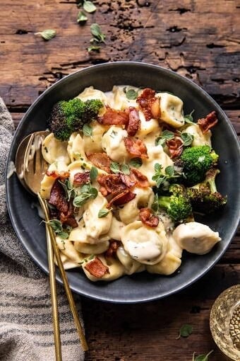 Creamy Bacon Tortellini with Charred Broccoli | halfbakedharvest.com