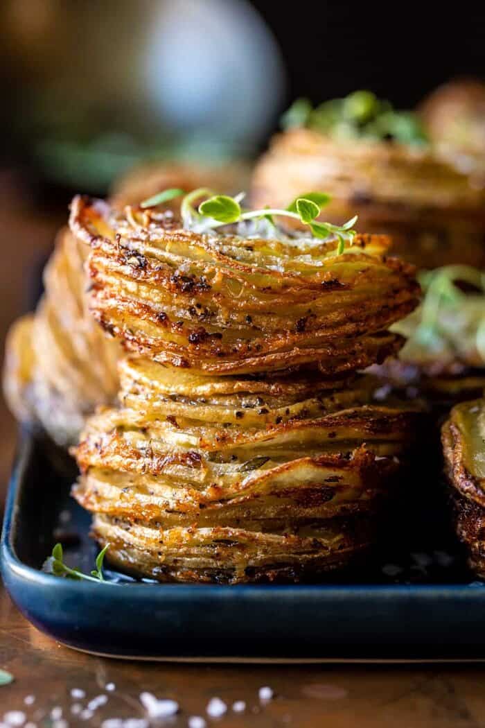close up photo of Crispy Cheesy Potato Stacks 