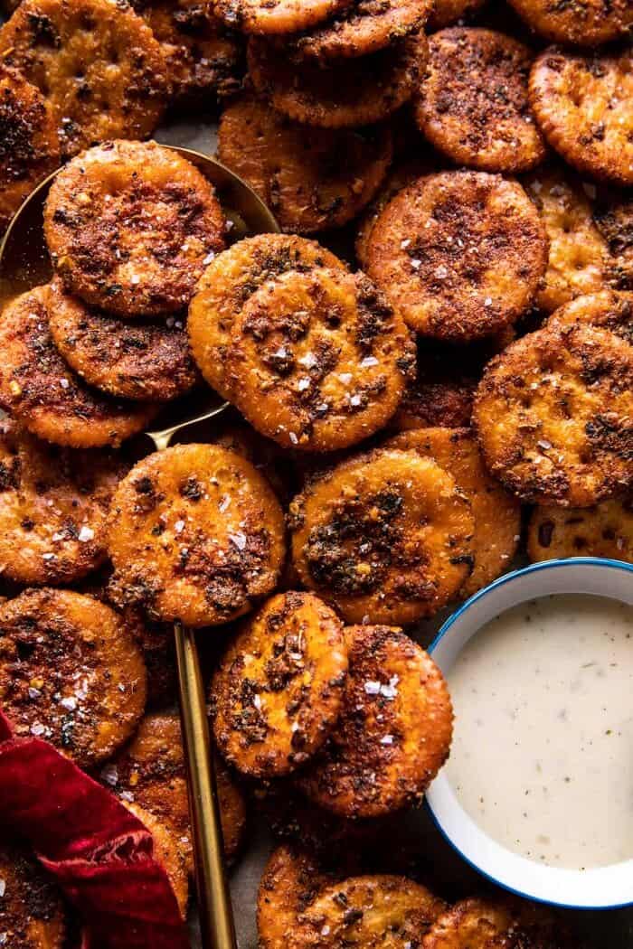 overhead close up photo of Sweet and Spicy Seasoned Crackers