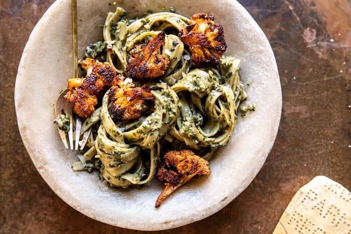 Crispy Roasted Cauliflower with Creamy Pesto Pasta | halfbakedharvest.com