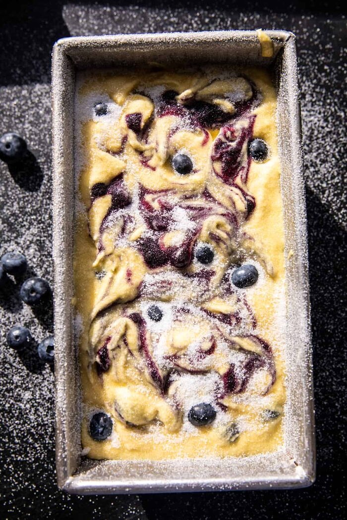Earl Grey Blueberry Lemon Cake | halfbakedharvest.com cake before baking