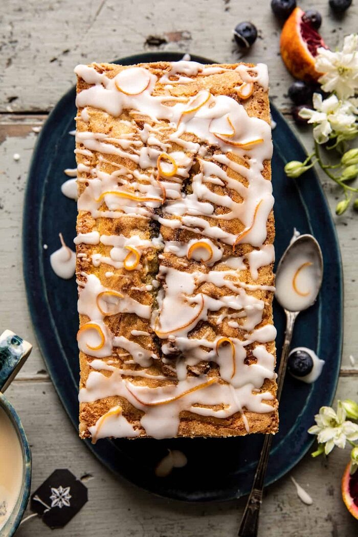 Earl Grey Blueberry Lemon Cake | halfbakedharvest.com overhead photo of Earl Grey Blueberry Lemon Cake