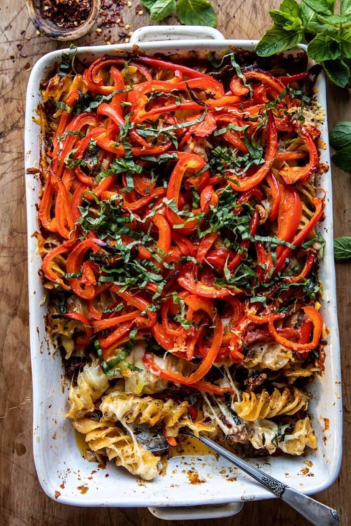 One Pan Baked Cheesy Basil Pasta | halfbakedharvest.com