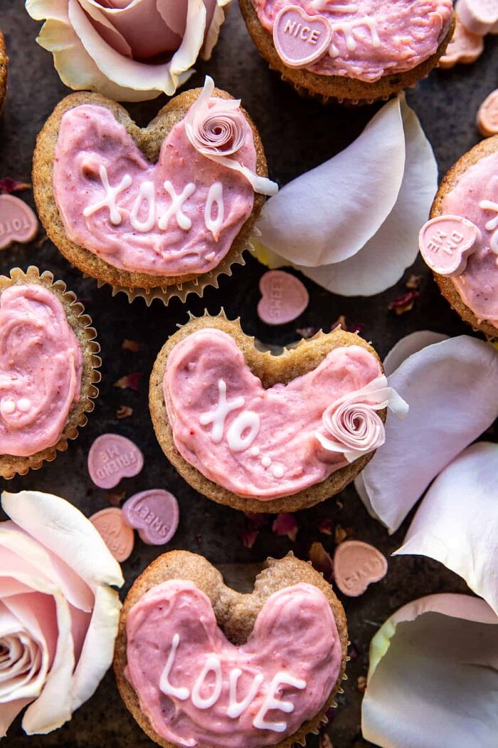Strawberry Conversation Heart Cupcakes | halfbakedharvest.com