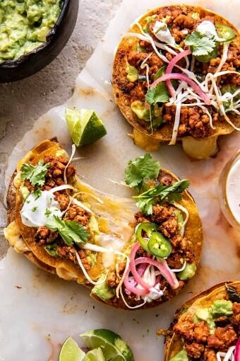 Cool Ranch Chicken Tostadadillas with Honey Lime Crema | halfbakedharvest.com
