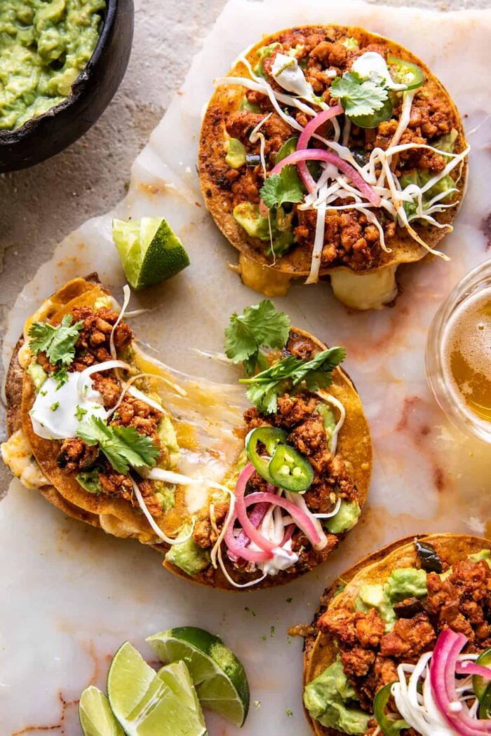 Cool Ranch Chicken Tostadadillas with Honey Lime Crema | halfbakedharvest.com Cool Ranch Chicken Tostadadillas with cheese pulled apart