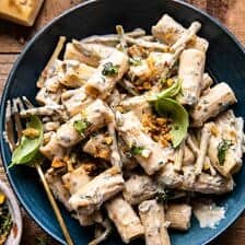 Creamy Lemon Basil and Asparagus Pasta with Spicy Breadcrumbs | halfbakedharvest.com