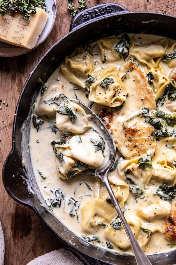 Creamy Parmesan Chicken and Spinach Tortellini | halfbakedhavrest.com
