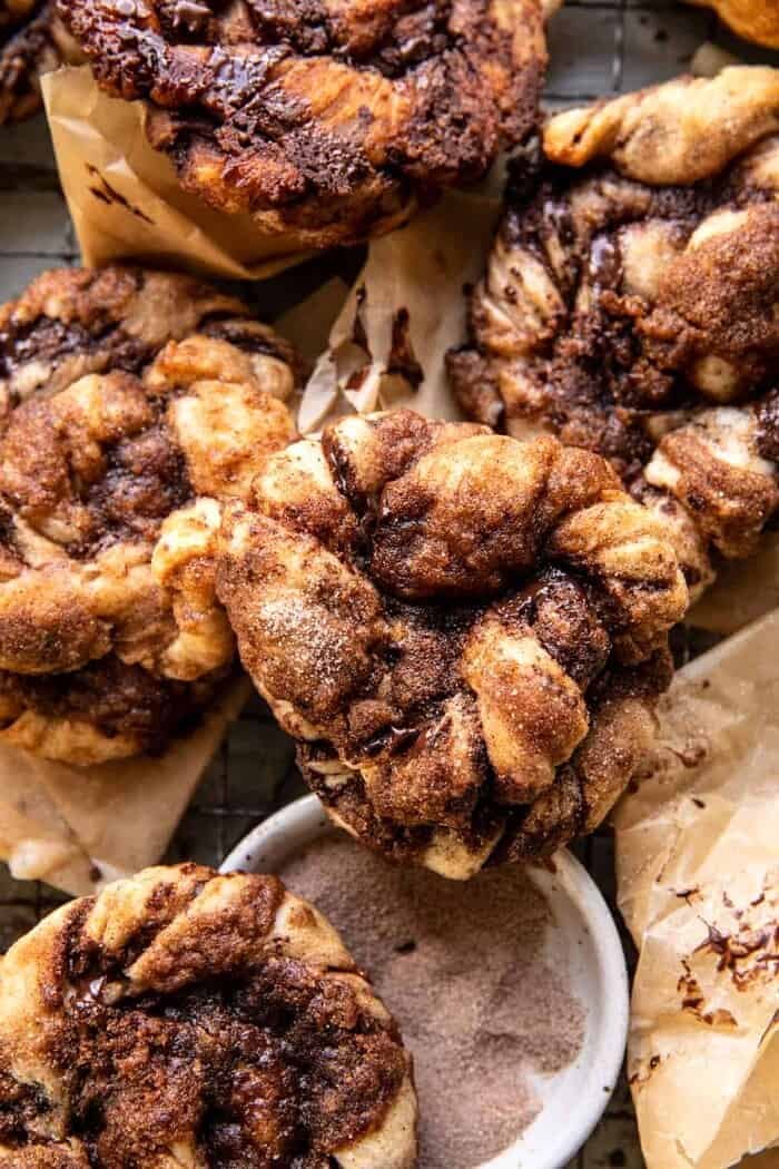 overhead photo of Easy Chocolate Cinnamon Crunch Knots 