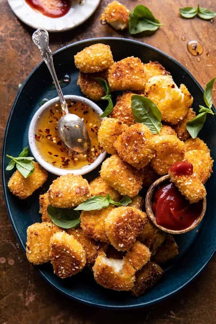 Oven Fried Halloumi Bites with Hot Honey | halfbakedharvest.com