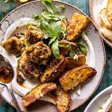 Sheet Pan Pesto Chicken and Lemon Butter Potatoes with Whipped Feta | halfbakedharvest.com