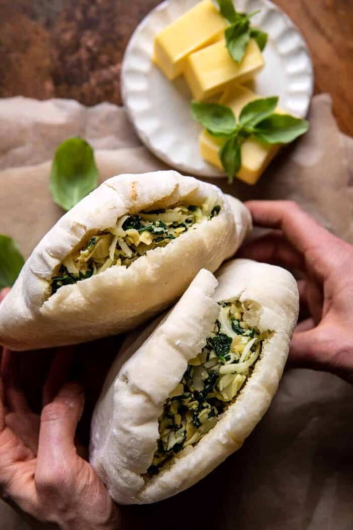 Spinach and Artichoke Pita Grilled Cheese | halfbakedharvest.com