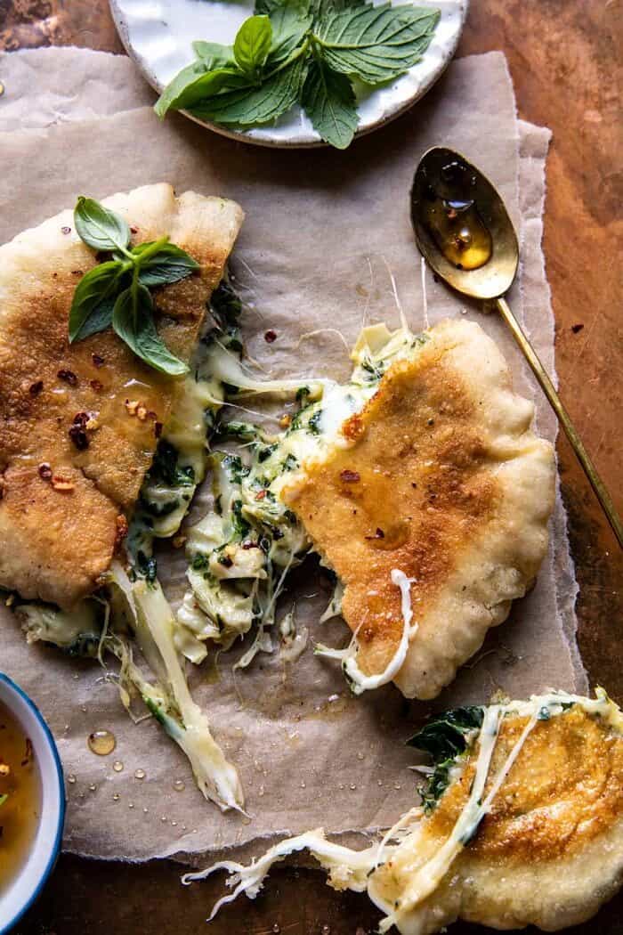 Spinach and Artichoke Pita Grilled Cheese | halfbakedharvest.com