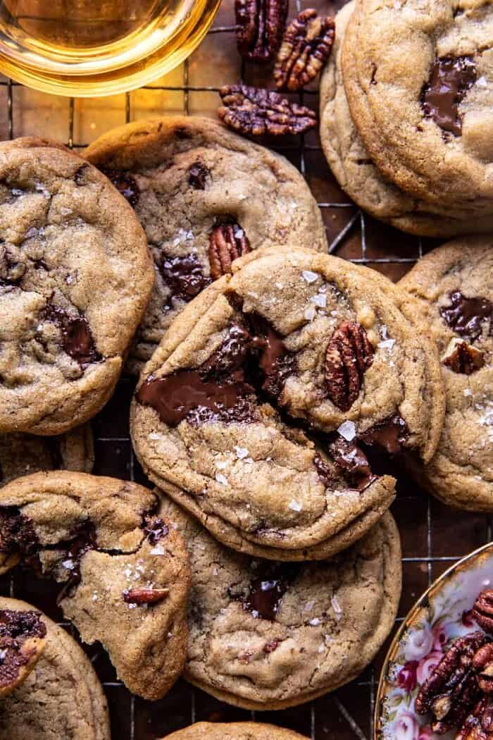Brown Butter Bourbon Pecan Chocolate Chunk Cookies | halfbakedharvest.com