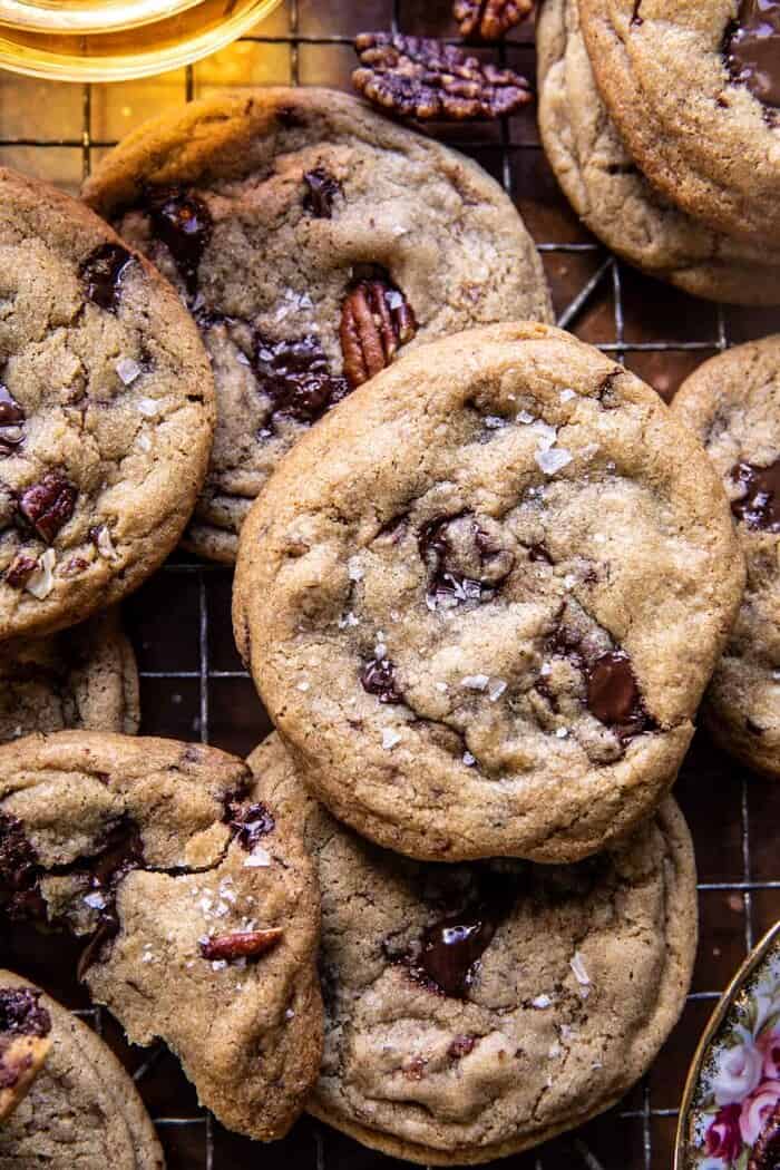 Brown Butter Bourbon Pecan Chocolate Chunk Cookies | halfbakedharvest.com