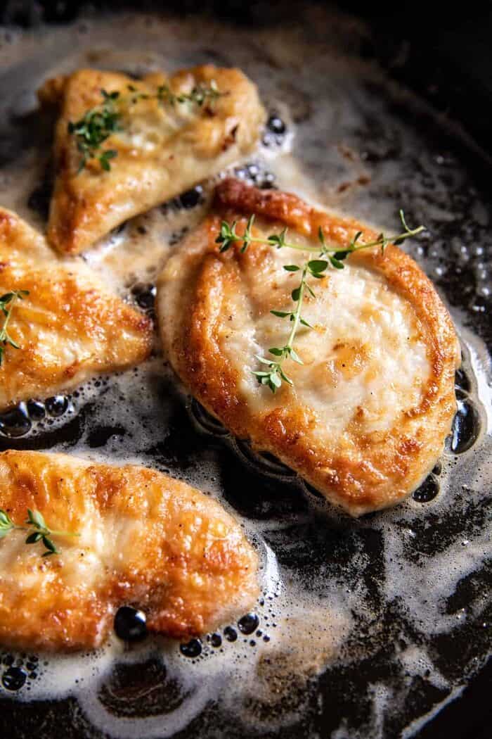 prep photo of chicken cooking in skillet 