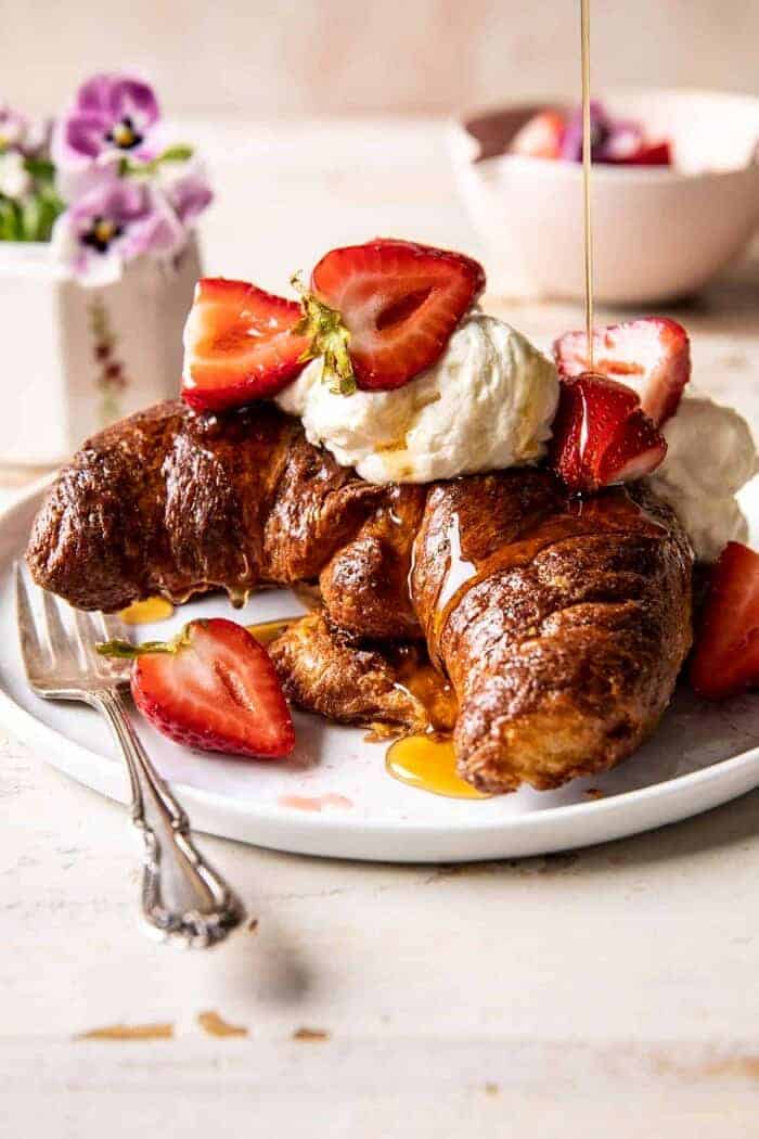Baked Strawberry and Cream Stuffed Croissant French Toast | halfbakedharvest.com