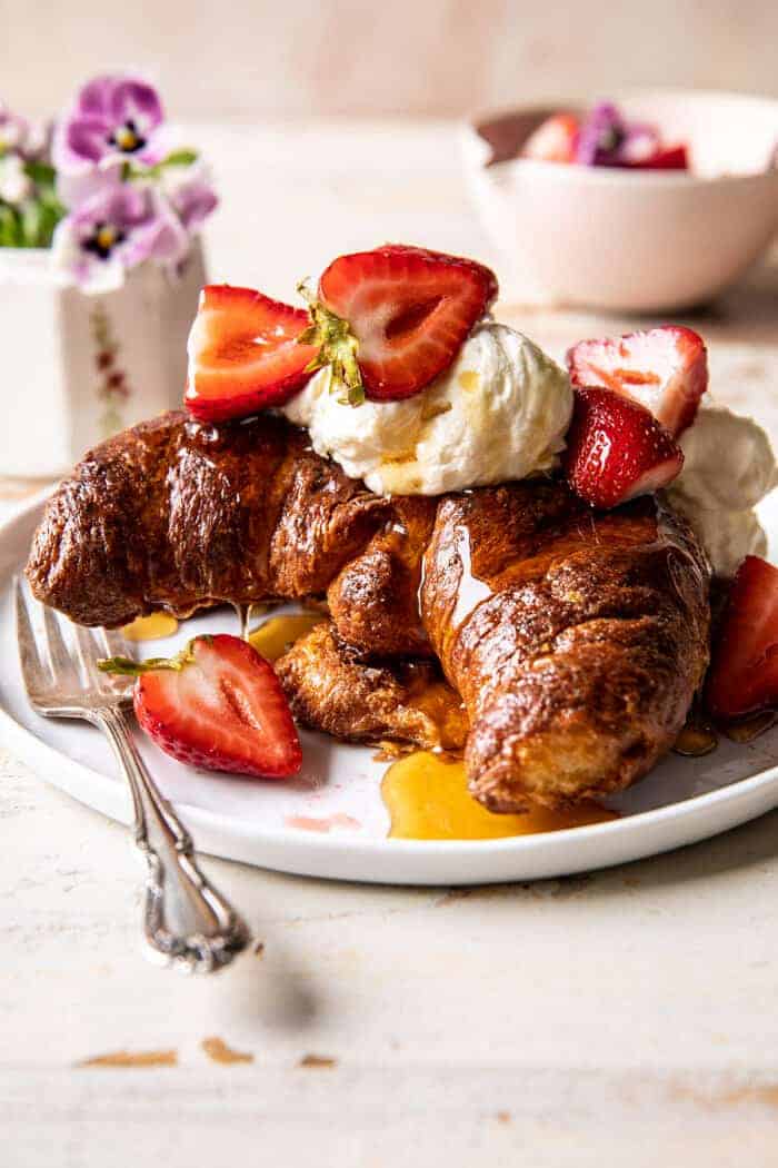 Baked Strawberry and Cream Stuffed Croissant French Toast | halfbakedharvest.com