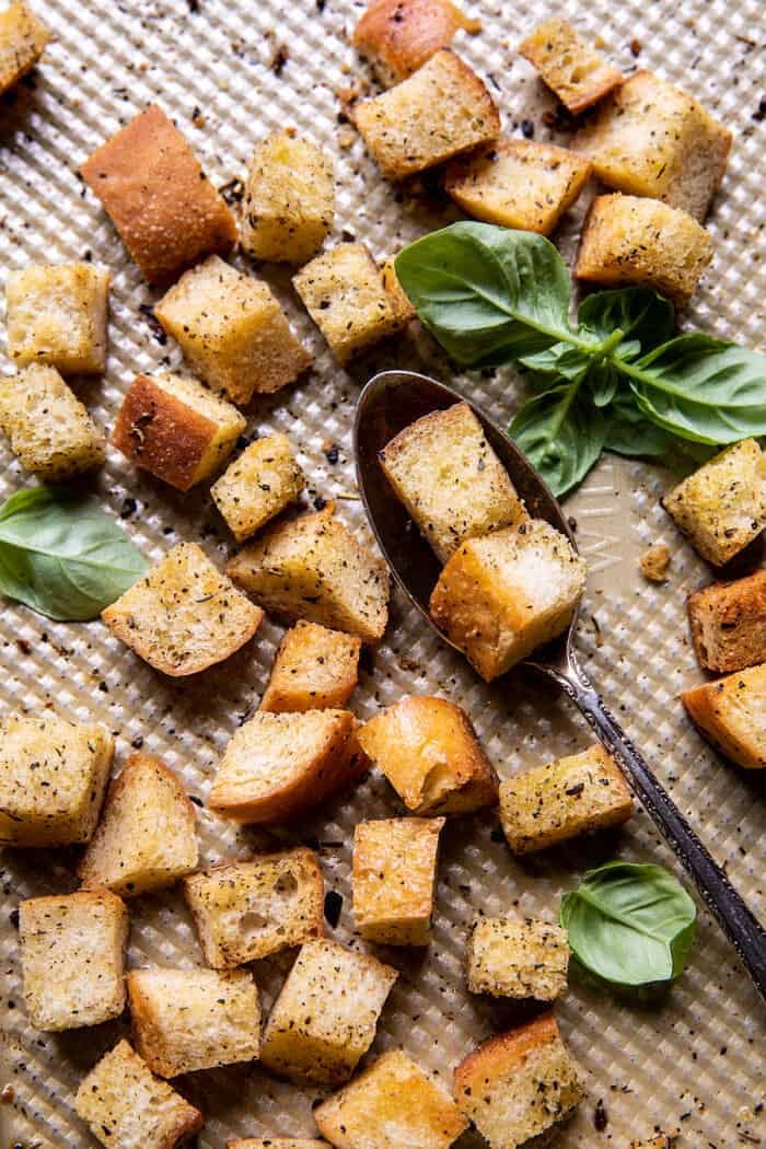 prep photo of Sourdough Croutons on baking sheet