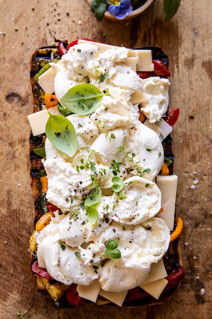 Grilled Vegetable Burrata Sandwich with Lemon Thyme Honey Mustard | halfbakedharvest.com