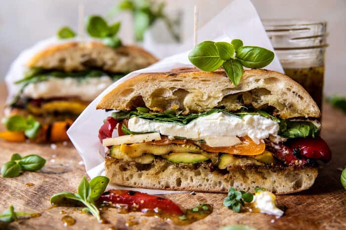 Grilled Vegetable Burrata Sandwich with Lemon Thyme Honey Mustard | halfbakedharvest.com