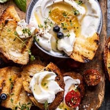 Whipped Ricotta Toast with Marinated Tomatoes and Lemon Thyme Honey | halfbakedharvest.com