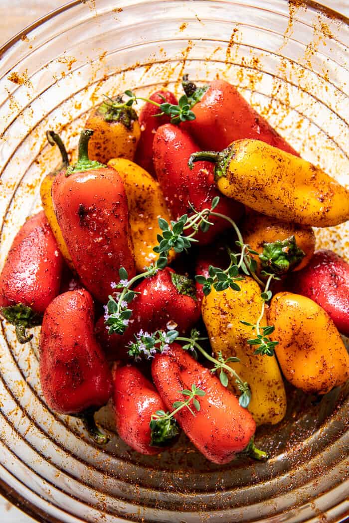 Charred Baby Bell Peppers with Burrata | halfbakednharvest.com Charred Baby Bell Peppers with Burrata | halfbakednharvest.com