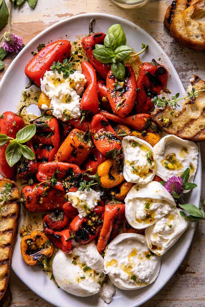 Charred Baby Bell Peppers with Burrata | halfbakednharvest.com Charred Baby Bell Peppers with Burrata | halfbakednharvest.com