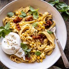 Garlic Herb Corn Carbonara with Burrata | halfbakedharvest.com