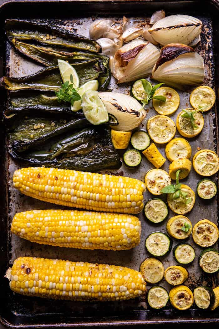 Sheet Pan Cheesy Poblano Corn Enchiladas | halfbakedharvest.com