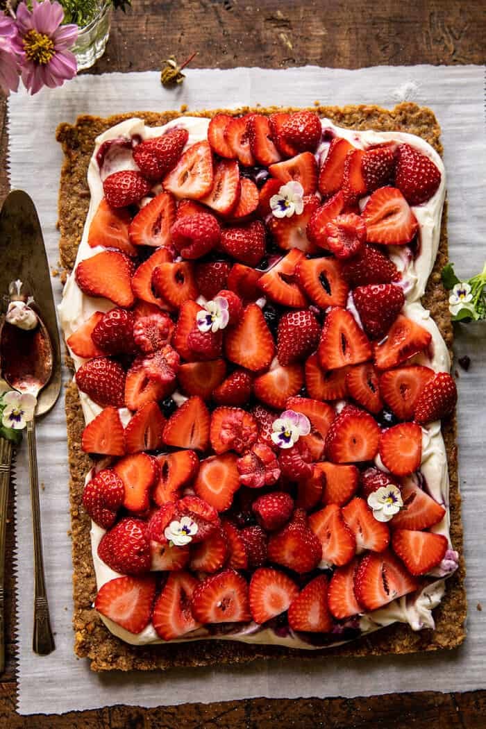 Simple Strawberry and Cream Rye Pretzel Tart | halfbakedharvest.com