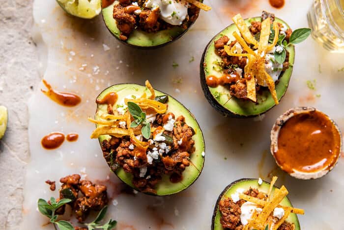 Taco Stuffed Avocados with Chipotle Sauce and Cilantro Lime Ranch | halfbakedharvest.com