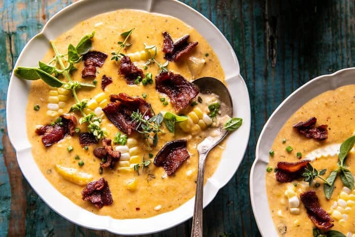 Creamy Corn, Zucchini, and Bacon Chowder | halfbakedharvest.com
