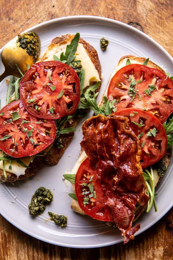 Crispy Prosciutto, Sage Pesto, and Tomato Grilled Cheese | halfbakedharvest.com