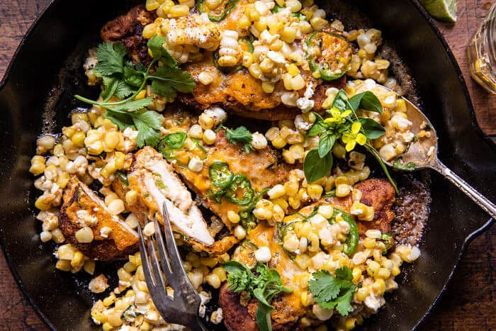 Jalapeño Cheddar Stuffed Chicken with Creamed Corn | halfbakedharvest.com