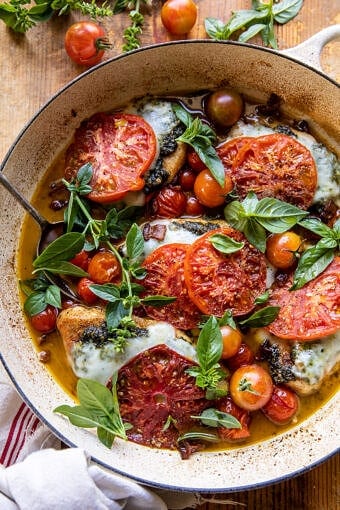 Pesto Caprese Chicken in White Wine Pan Sauce | halfbakedharvest.com