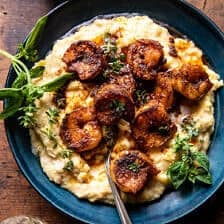 Spicy Garlic Lemon Butter Shrimp with Parmesan Corn Polenta | halfbakedharvest.com