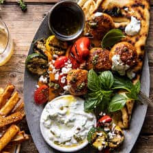 Spicy Oregano Meatballs with Grilled Vegetables and Tzatziki | halfbakedharvest.com