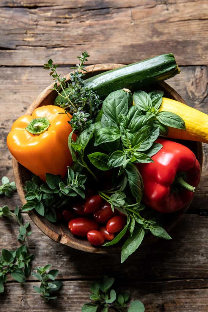 Spicy Oregano Meatballs with Grilled Vegetables and Tzatziki | halfbakedharvest.com