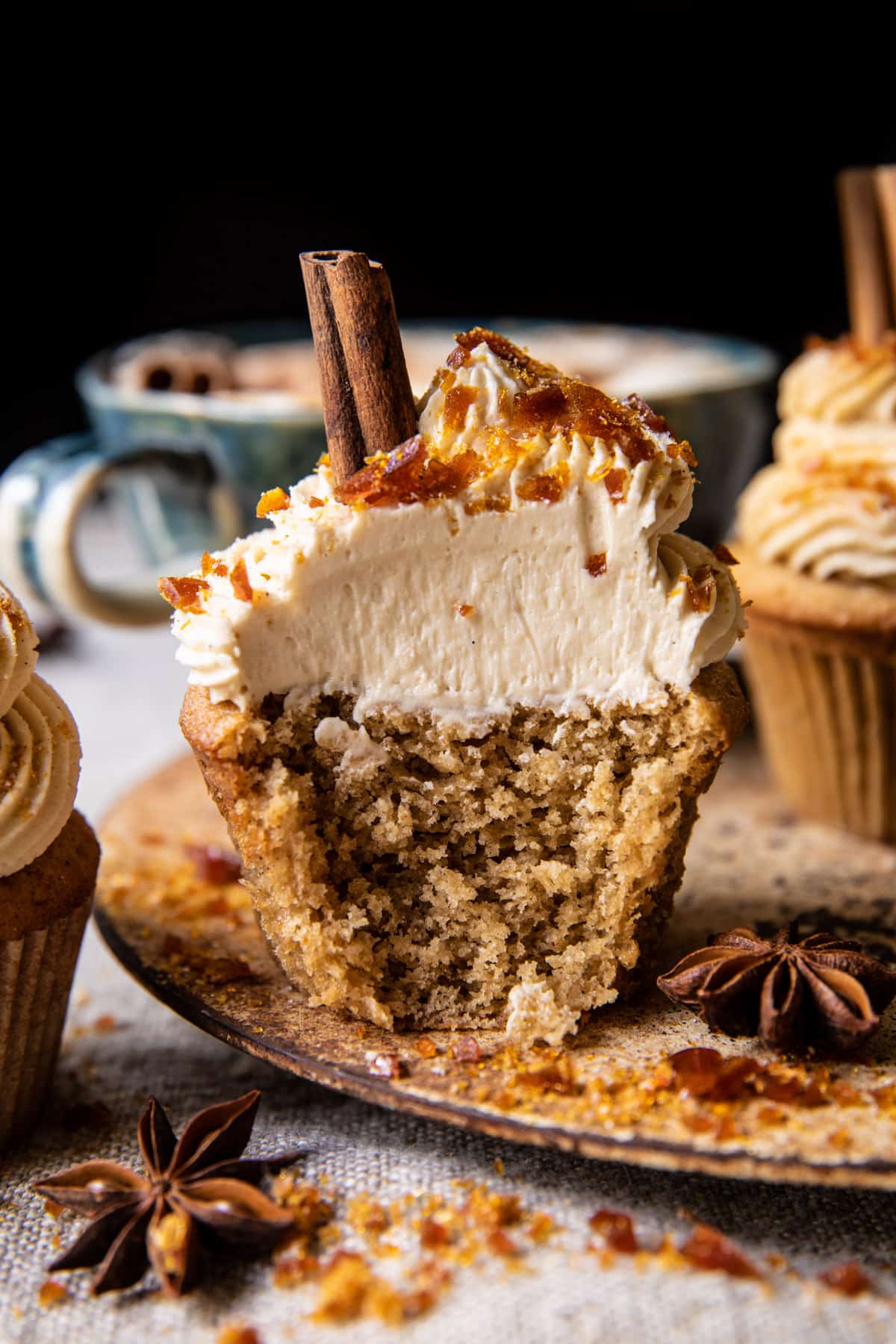Chai Latte Cupcakes with Caramel Brûlée Frosting | halfbakedharvest.com