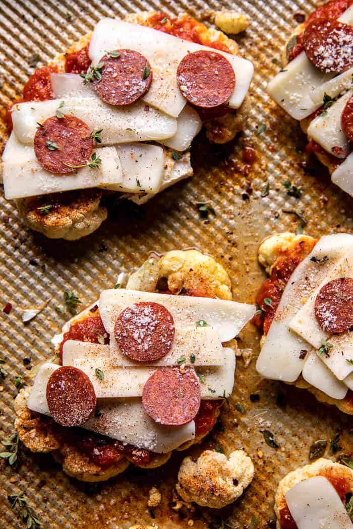 Easy Baked Cheesy Cauliflower Pizzas | halfbakedharvest.com