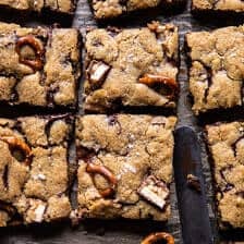 Pretzel Snickers Chocolate Chip Cookie Bars | halfbakedharvest.com