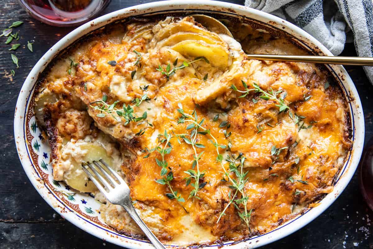 Cheesy Scalloped Potatoes with Caramelized Onions | halfbakedharvest.com