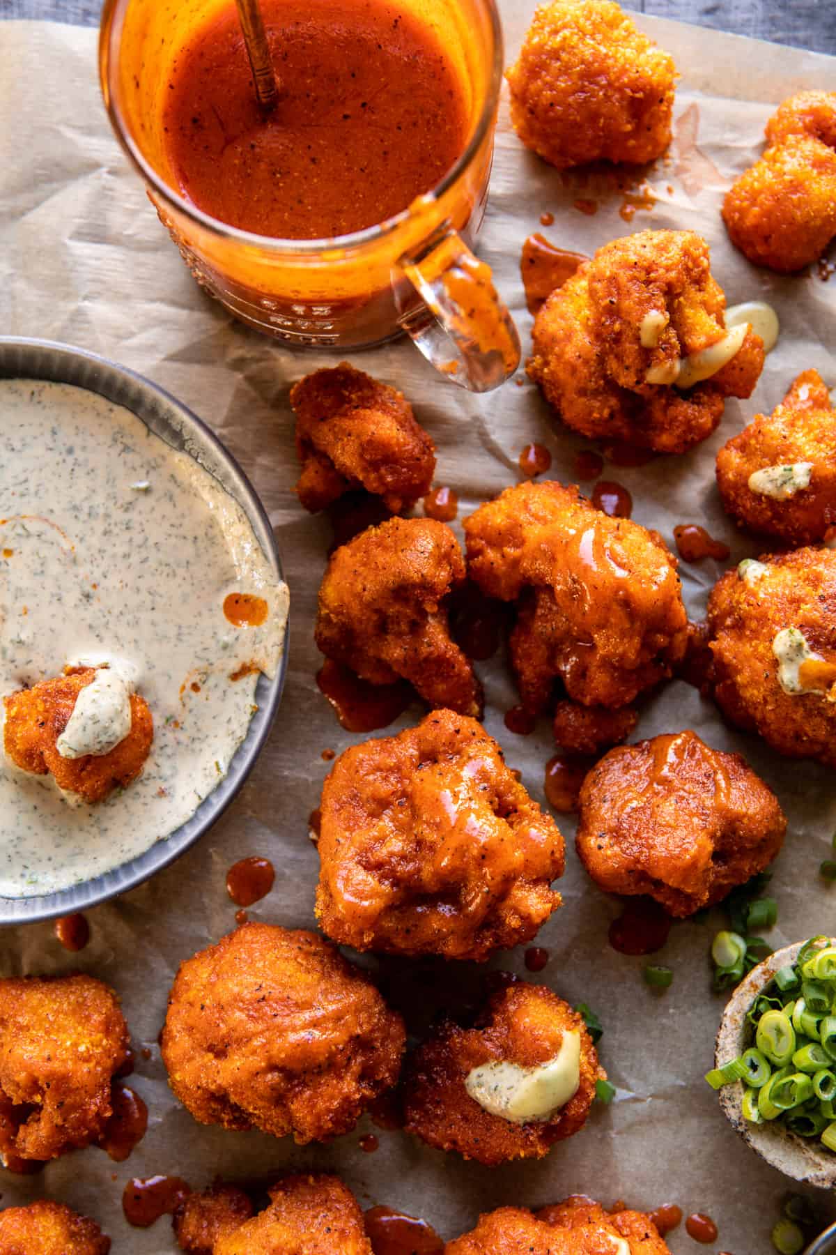 Buffalo Cauliflower with Spicy Tahini Ranch | halfbakedharvest.com